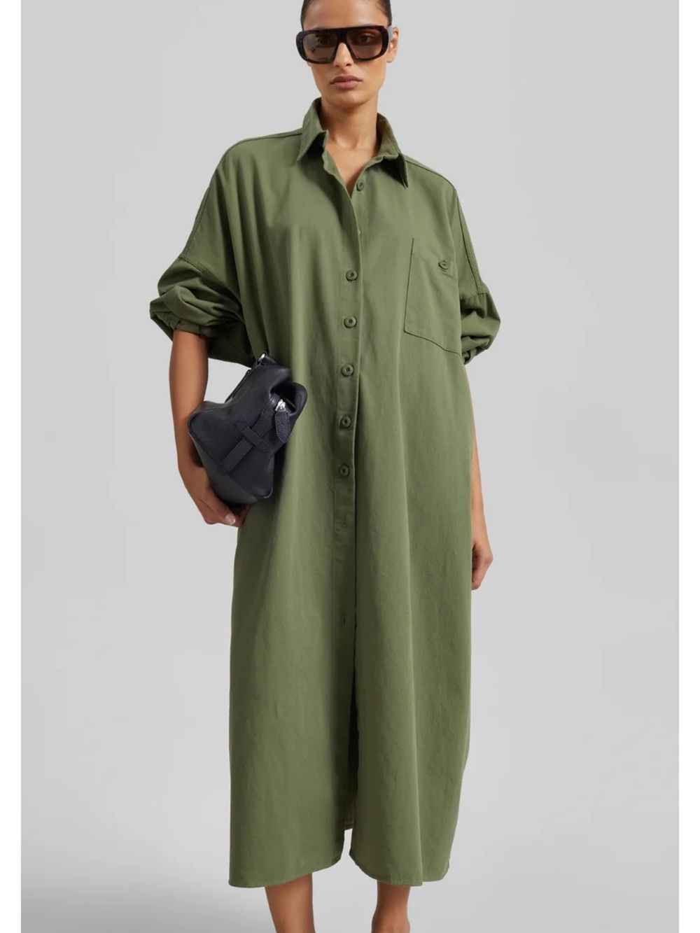 NWT Frankie Shop KASON OVERSIZED SHIRT DRESS - DARK OLIVE